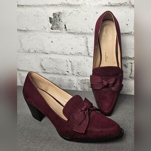Ann Marino Bettye Muller Wine Suede Bow Heels • Size 8 Chic Classic Pump